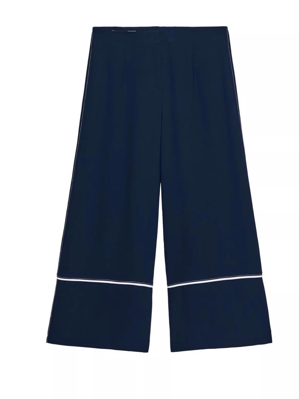 Zara Navy Wide-Leg Shorts with Contrast Stitching